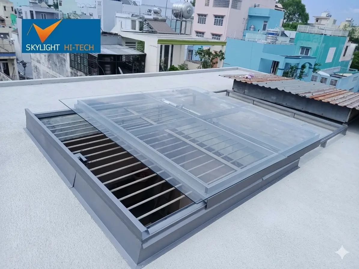 Giếng trời tự động trượt phẳng – Giải pháp lấy sáng tối ưu cho nhà phố – Quận 10